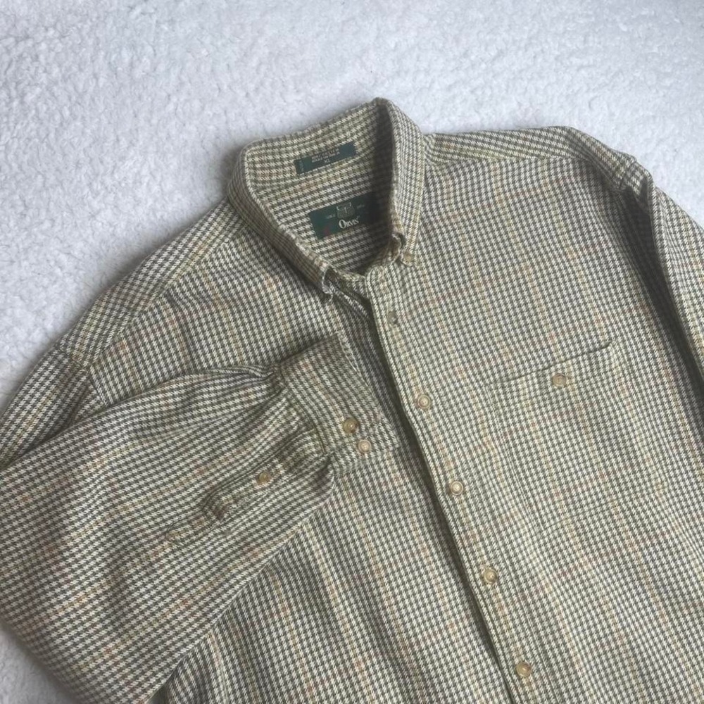 Vintage Orvis houndstooth men's brow tan work pocket heavy cotton button down xl
